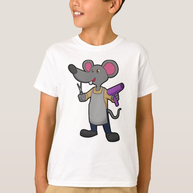 T-shirt Souris coiffeuse avec ciseaux et sèche-cheveux (Devant)