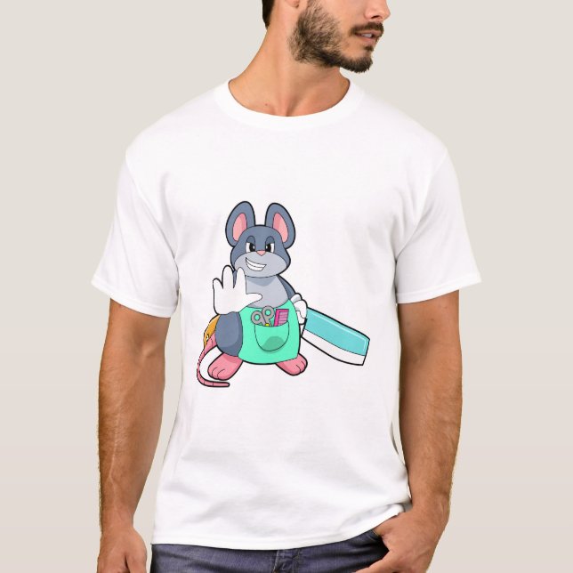 T-shirt Souris comme coiffeur avec ciseaux et comble (Devant)