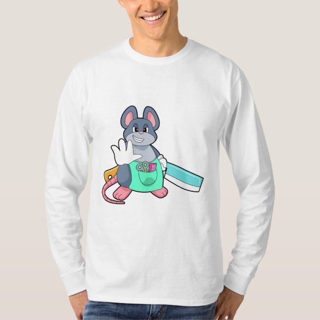 T-shirt Souris comme coiffeur avec ciseaux et comble (Devant)