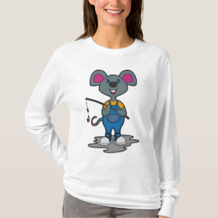 T-shirt Souris comme Fisher avec une baguette de pêche