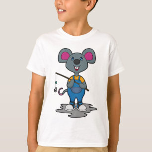 T-shirt Souris comme Fisher avec une baguette de pêche