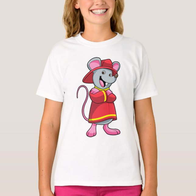 T-shirt Souris comme pompier avec casque (Devant)