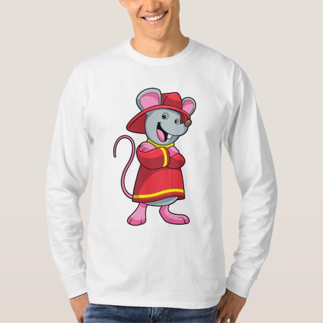T-shirt Souris comme pompier avec casque (Devant)