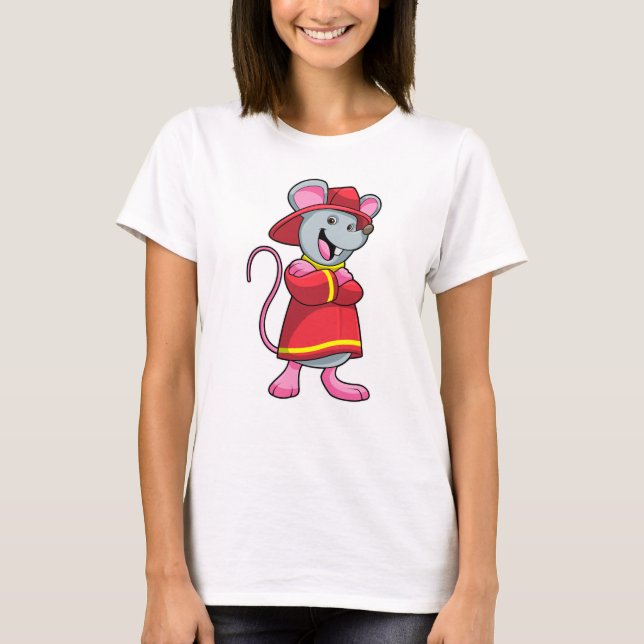T-shirt Souris comme pompier avec casque (Devant)