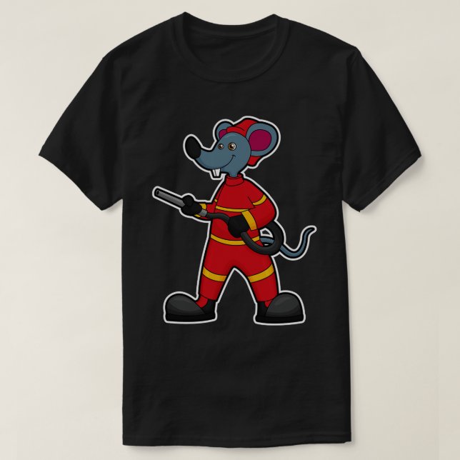 T-shirt Souris comme pompier avec tuyau (Design devant)