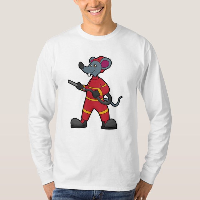 T-shirt Souris comme pompier avec tuyau (Devant)