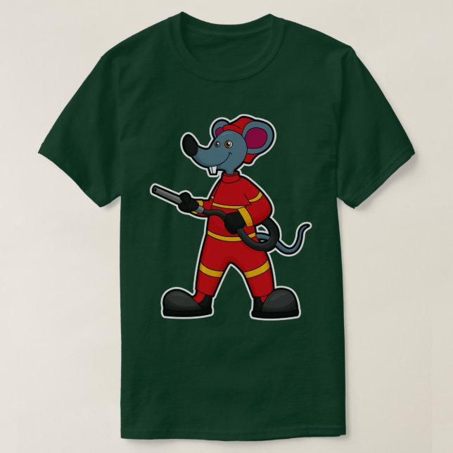 T-shirt Souris comme pompier avec tuyau (Design devant)