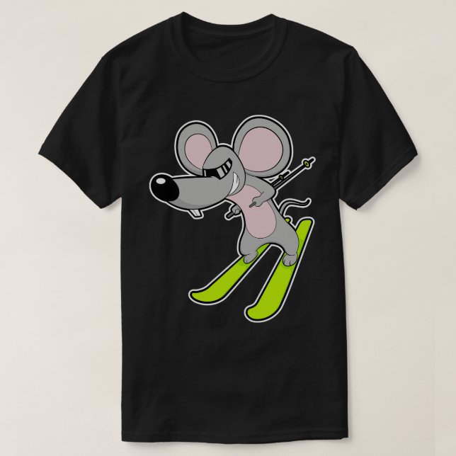 T-shirt Souris comme skieur avec Ski 1 (Design devant)