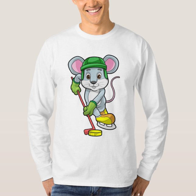 T-shirt Souris de hockey sur glace avec bâton de hockey (Devant)