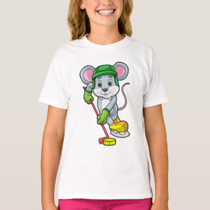T-shirt Souris de hockey sur glace avec bâton de hockey