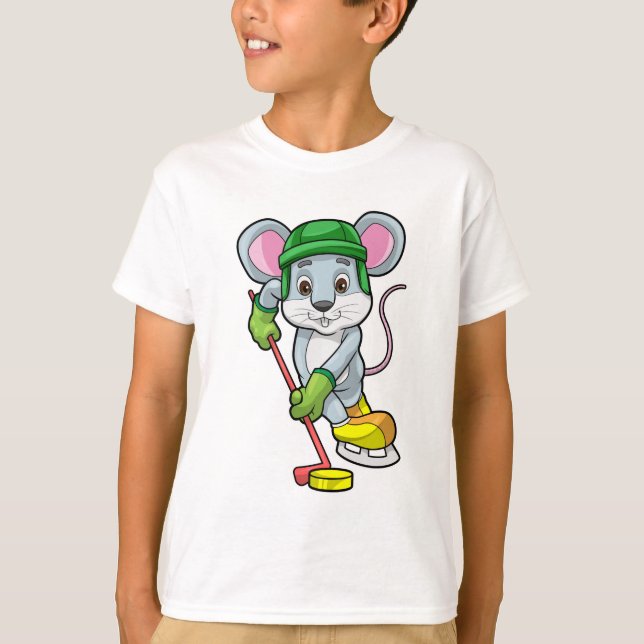 T-shirt Souris de hockey sur glace avec bâton de hockey (Devant)