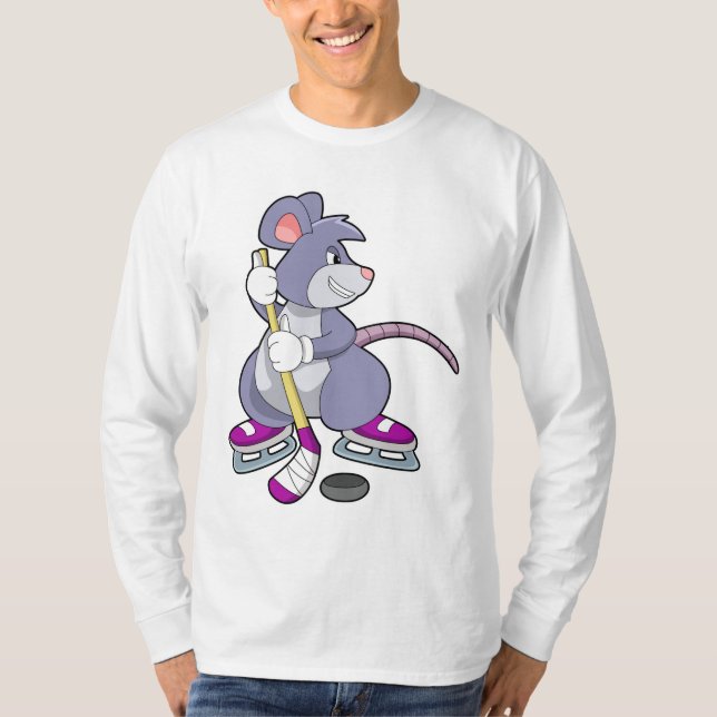 T-shirt Souris de hockey sur glace avec bâton de hockey su (Devant)