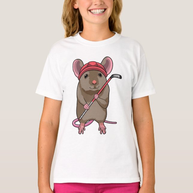 T-shirt Souris de hockey sur glace avec bâton de hockey su (Devant)