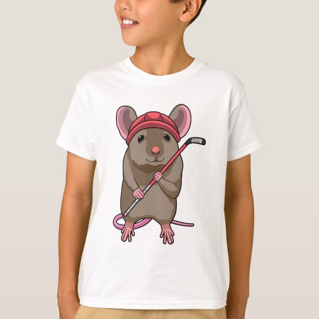 T-shirt Souris de hockey sur glace avec bâton de hockey su (Devant)