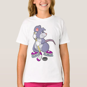 T-shirt Souris de hockey sur glace avec bâton de hockey su