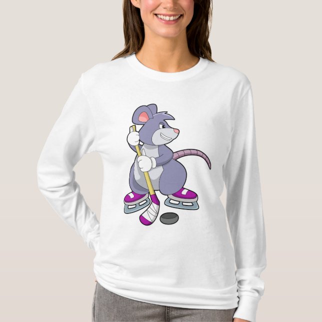 T-shirt Souris de hockey sur glace avec bâton de hockey su (Devant)