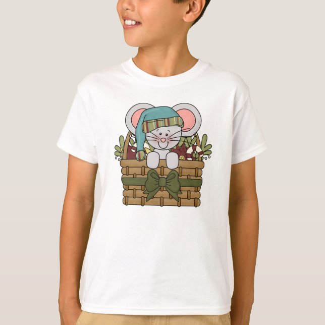 T-shirt Souris de Noël dans le panier (Devant)