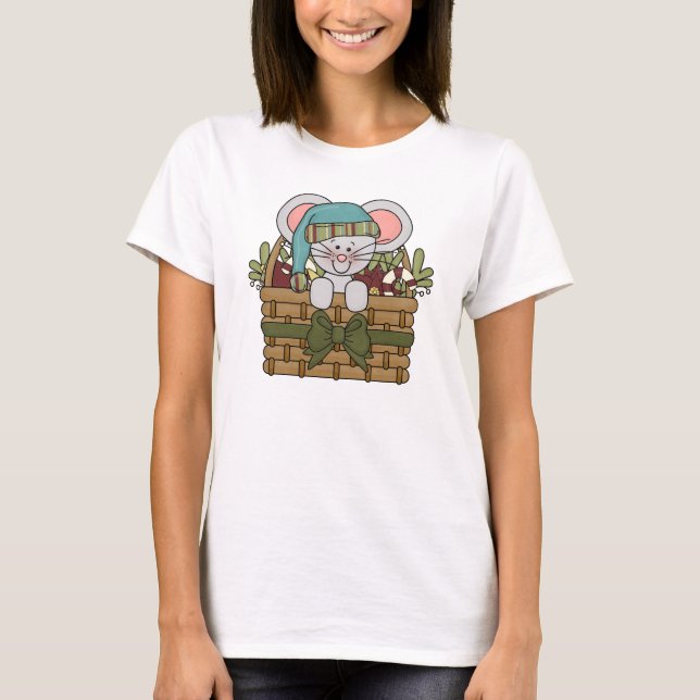 T-shirt Souris de Noël dans le panier (Devant)