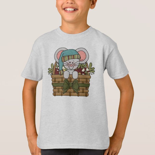 T-shirt Souris de Noël dans le panier (Devant)