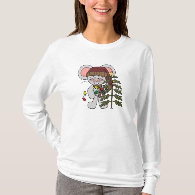 T-shirt Souris de Noël décorant l'arbre (Devant)