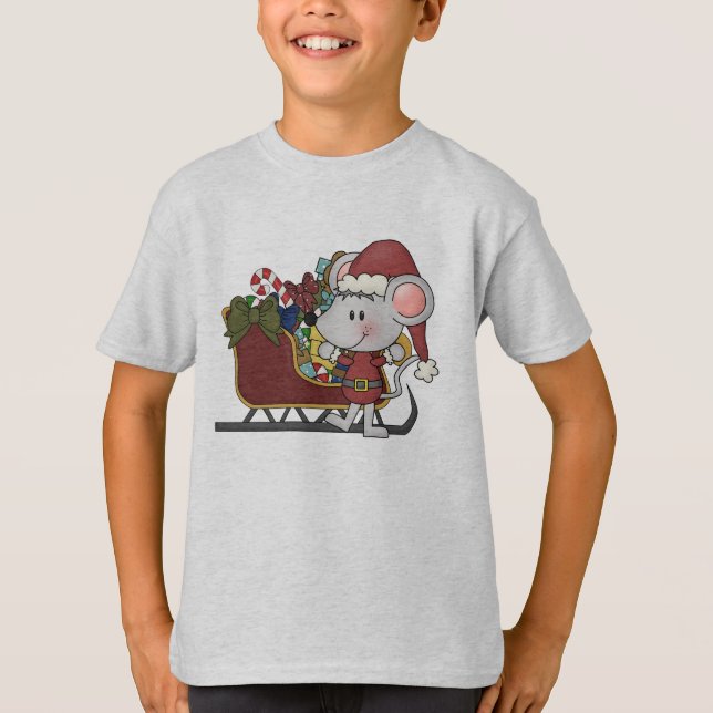T-shirt Souris de Père Noël avec le traîneau (Devant)