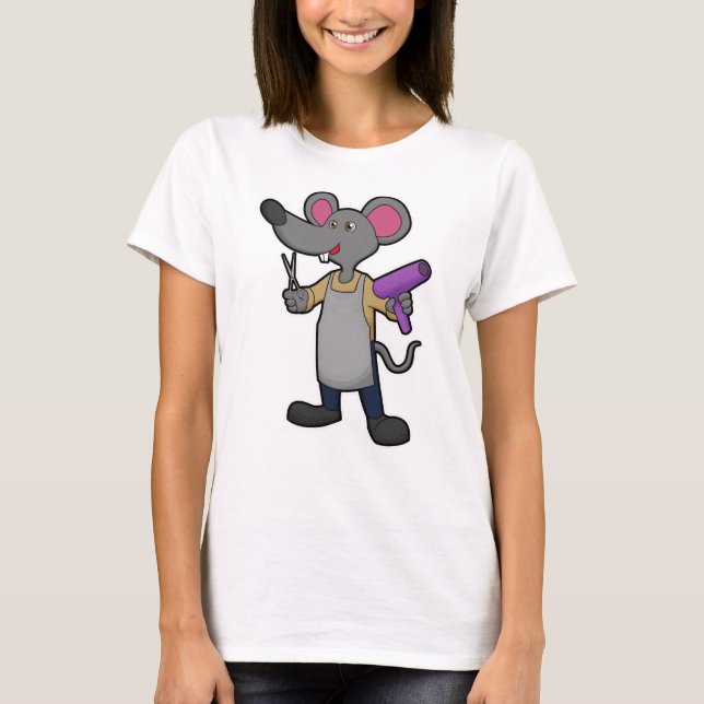 T-shirt Souris en coiffeur avec ciseaux et sèche-cheveux (Devant)