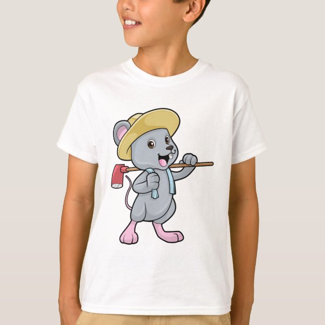 T-shirt Souris en fermier avec Ax et Casquette (Devant)