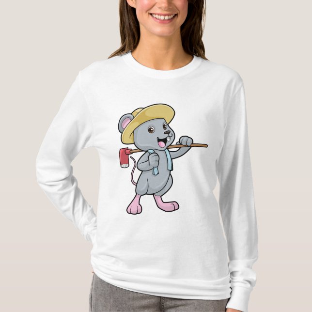 T-shirt Souris en fermier avec Ax et Casquette (Devant)