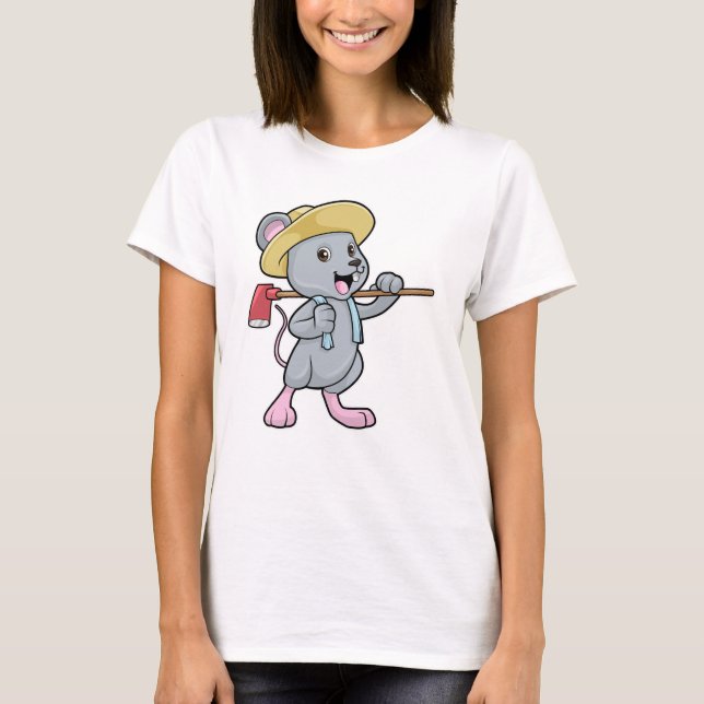 T-shirt Souris en fermier avec Ax et Casquette (Devant)