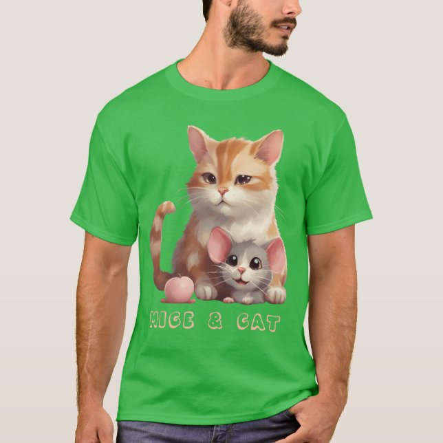 T-shirt Souris et chat drôles d'animaux (Devant)