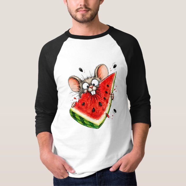 T-shirt Souris joyeuse mange pastèque (Devant)