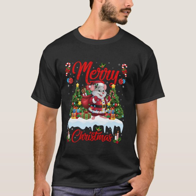 T-shirt Souris Noël Arbre Éclairage Père Noël Souris Noël (Devant)