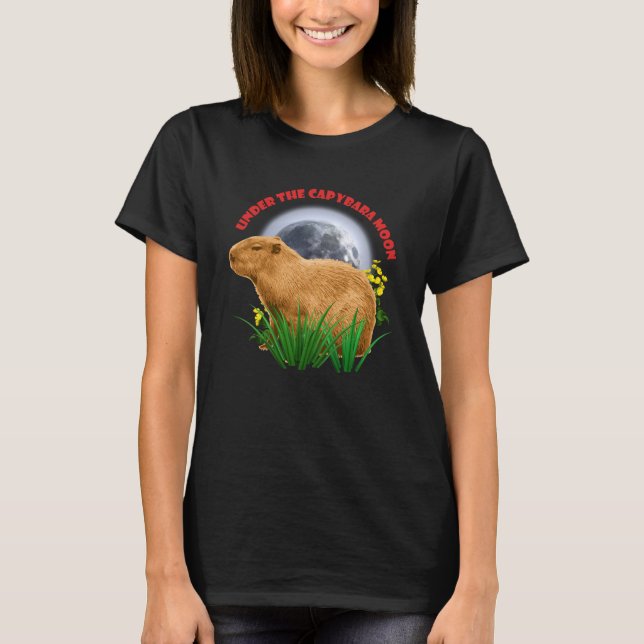 T-shirt Sous la Lune du Capybara Animal Mignon (Devant)