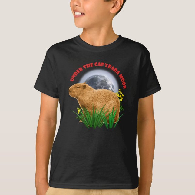 T-shirt Sous la Lune du Capybara Animal Mignon (Devant)