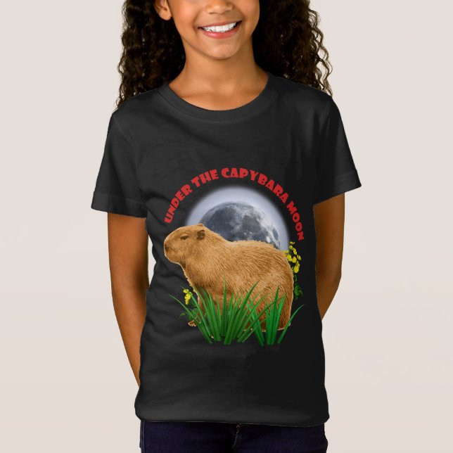 T-Shirt Sous la Lune du Capybara Capybara Drôle  (Devant)