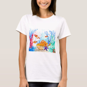 T-shirt Sous la mer aquarelle poissons océan mer côtière