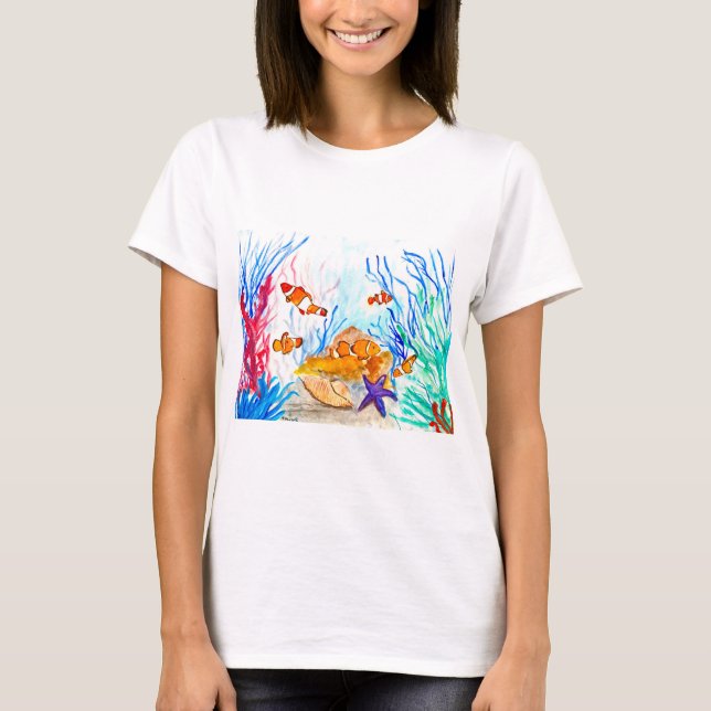 T-shirt Sous la mer aquarelle poissons océan mer côtière (Devant)