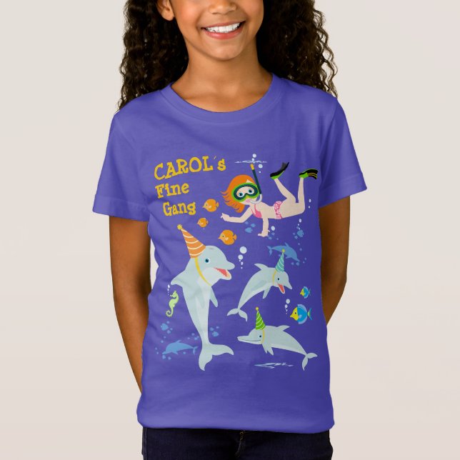 T-Shirt Sous la mer dauphins et fête d'anniversaire fille (Devant)
