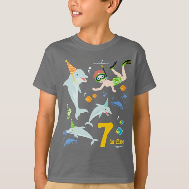 T-shirt Sous la mer dauphins et fête d'anniversaire garçon (Devant)