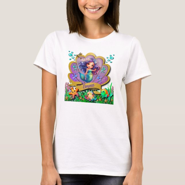 T-shirt Sous la mer et sirène fête d'anniversaire fille (Devant)