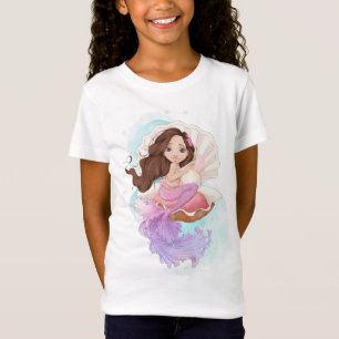 T-Shirt Sous la sirène de mer (Brunette) dans la coquille