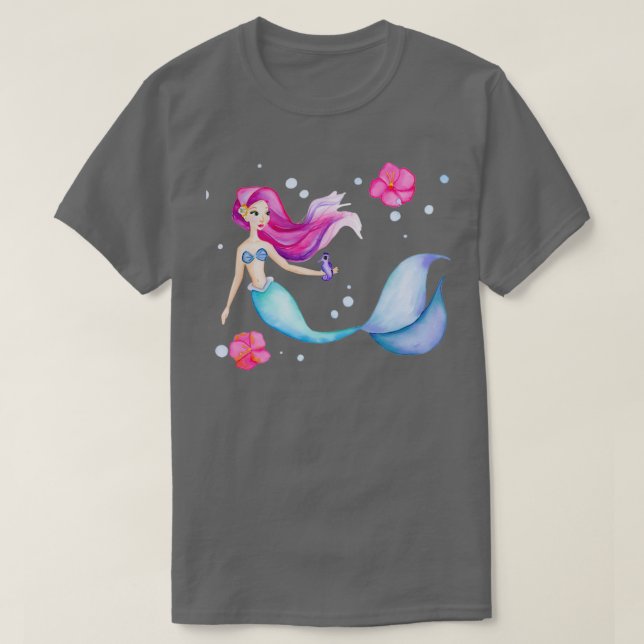 T-shirt Sous l'aquarelle de sirène de mer (Design devant)