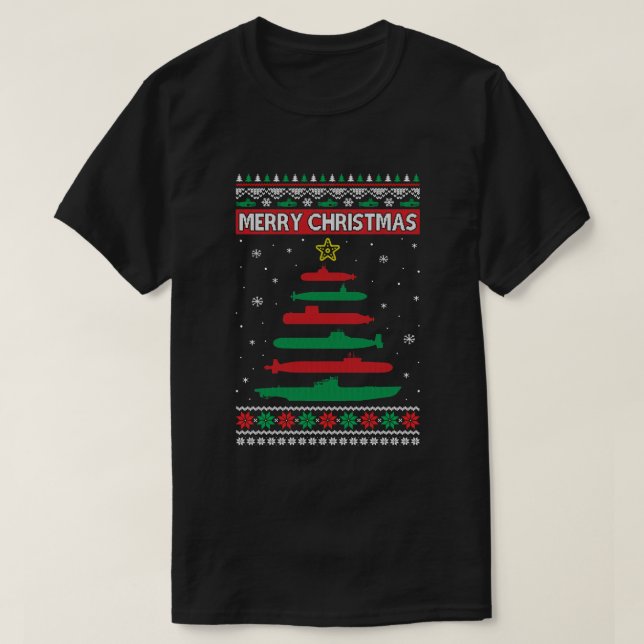 T-shirt Sous-marin Arbre Militaire Drôle Noël Vilain Noël (Design devant)