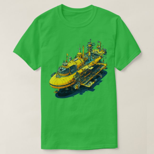 T-shirt sous-marin jaune de style psychédélique (Design devant)