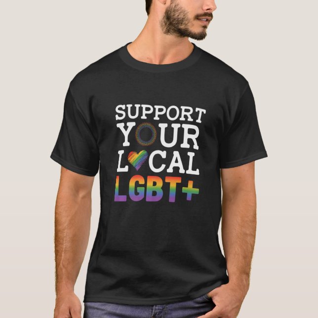 T-shirt Soutenez Votre Lgbt Local Lesbian Gay Fier Amour Q (Devant)