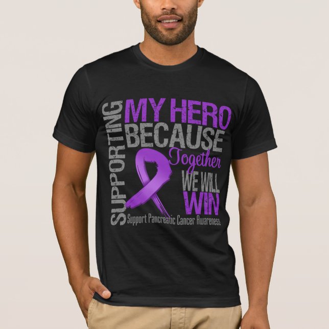 T-shirt Soutenir mon héros - Sensibilisation au cancer du  (Devant)