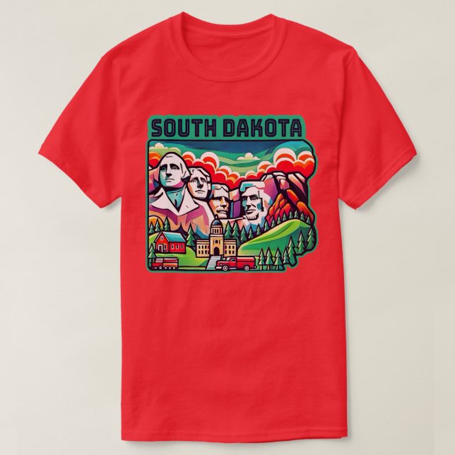 T-shirt South Dakota USA Landmarks Skyline Mount Rushmore (Design devant)
