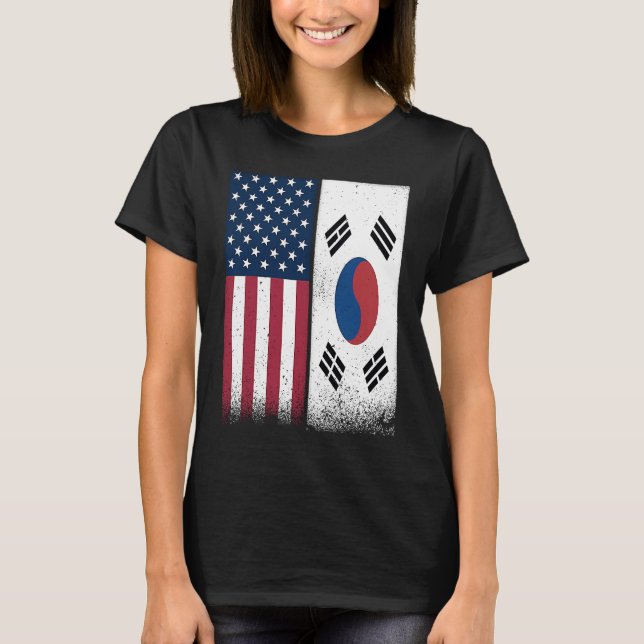 T-shirt South Korea  South Korean American Flags Proud USA (Devant)