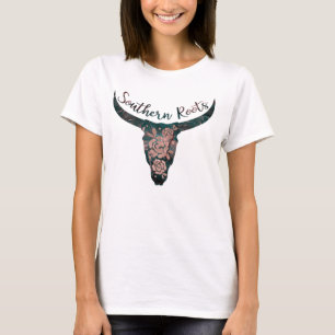 T-shirt Southern Roots Country Longhorn Rose & Green
