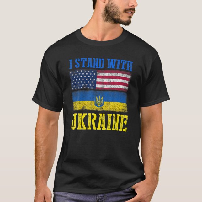 T-shirt Soutien Je Me Tiens Avec L'Ukraine Américain Ukrai (Devant)
